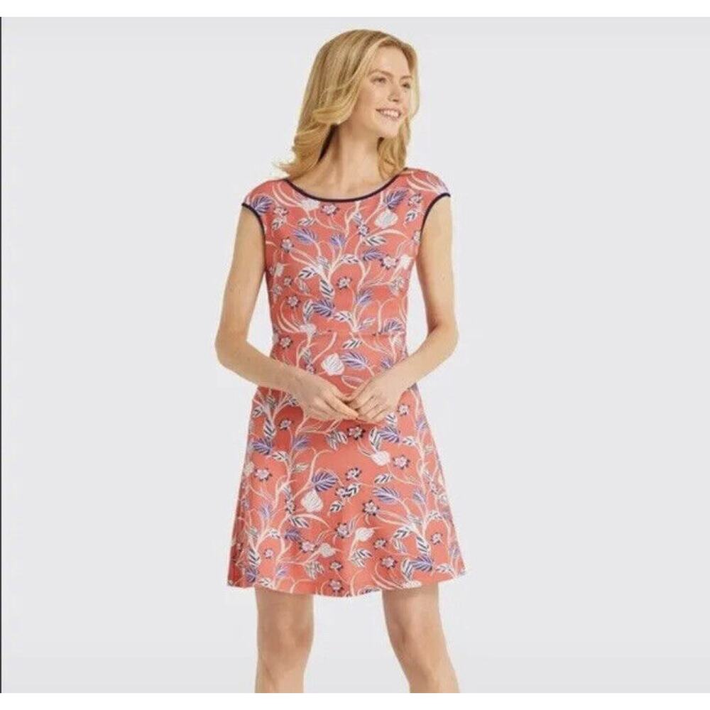 Draper James Coral Floral Print Ponte Knit Fit and Flare Dress Size Small Q10
